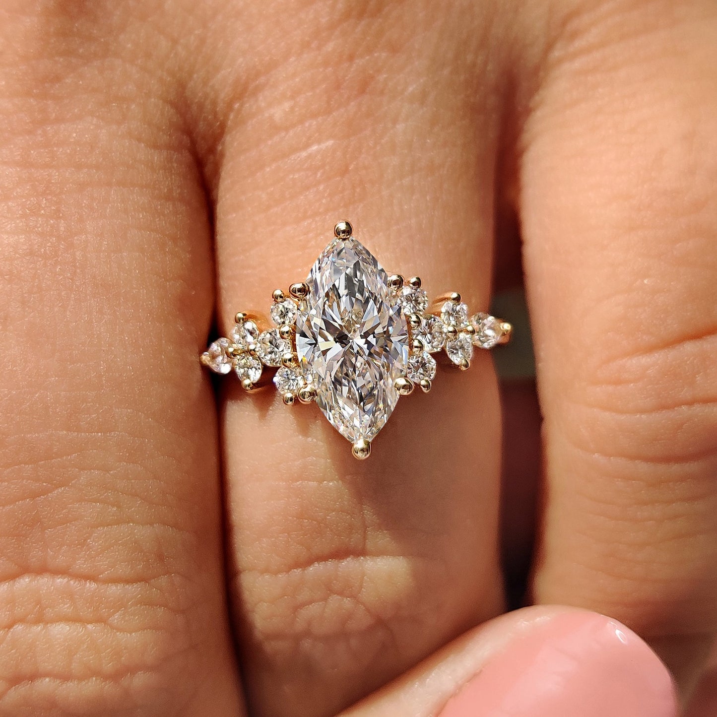 1.50 CT Marquise Cluster Moissanite Engagement Ring