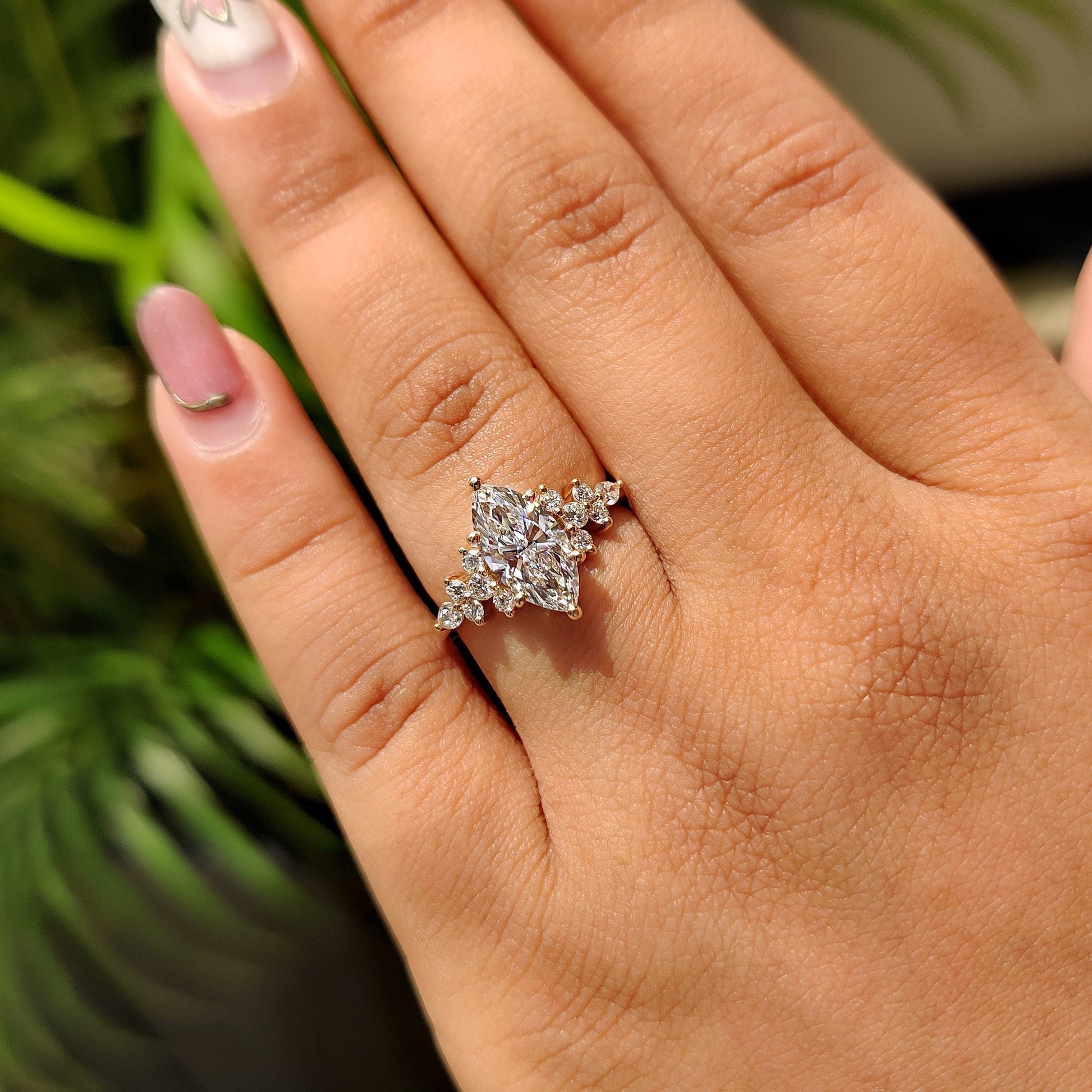1.50 CT Marquise Cluster Moissanite Engagement Ring