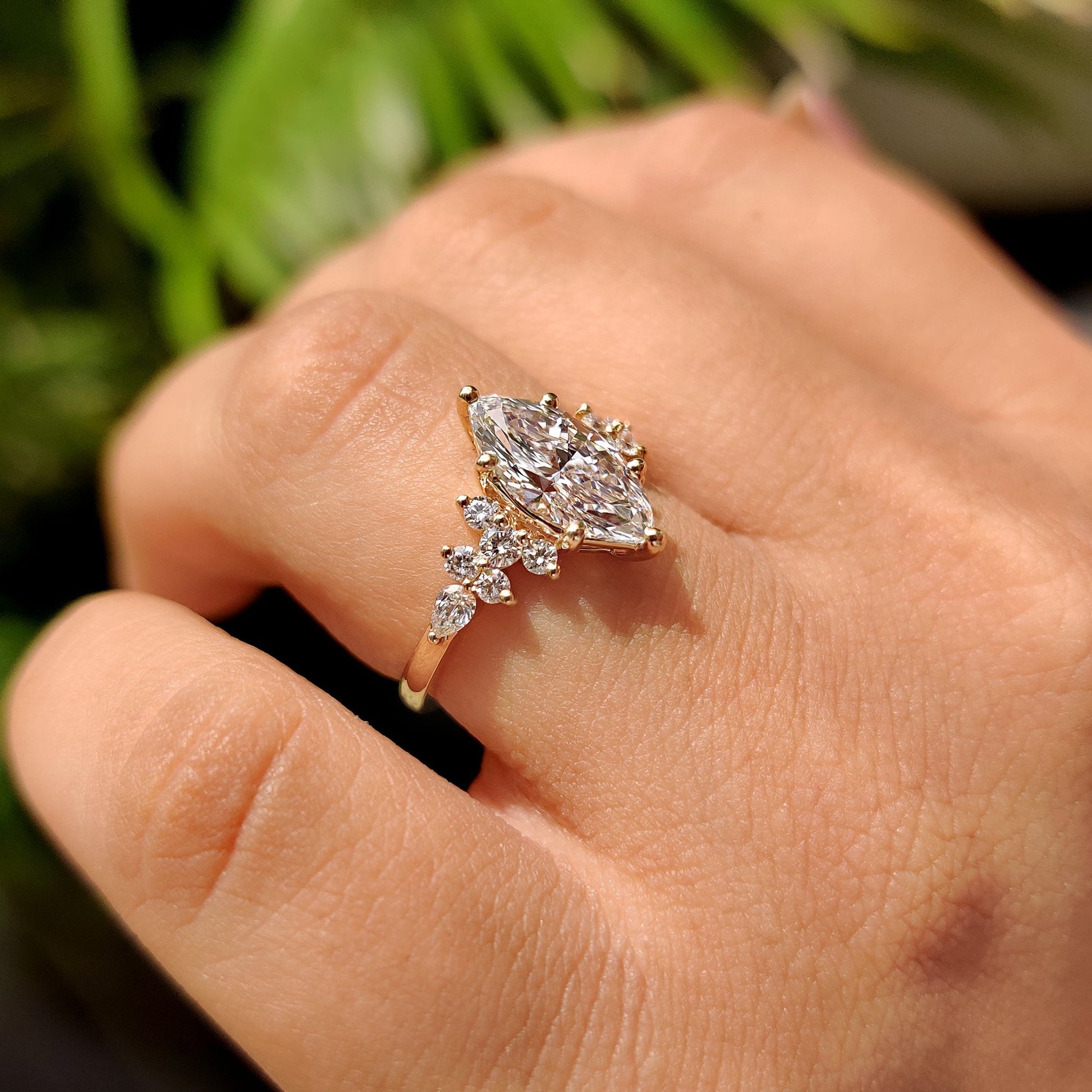 1.50 CT Marquise Cluster Moissanite Engagement Ring