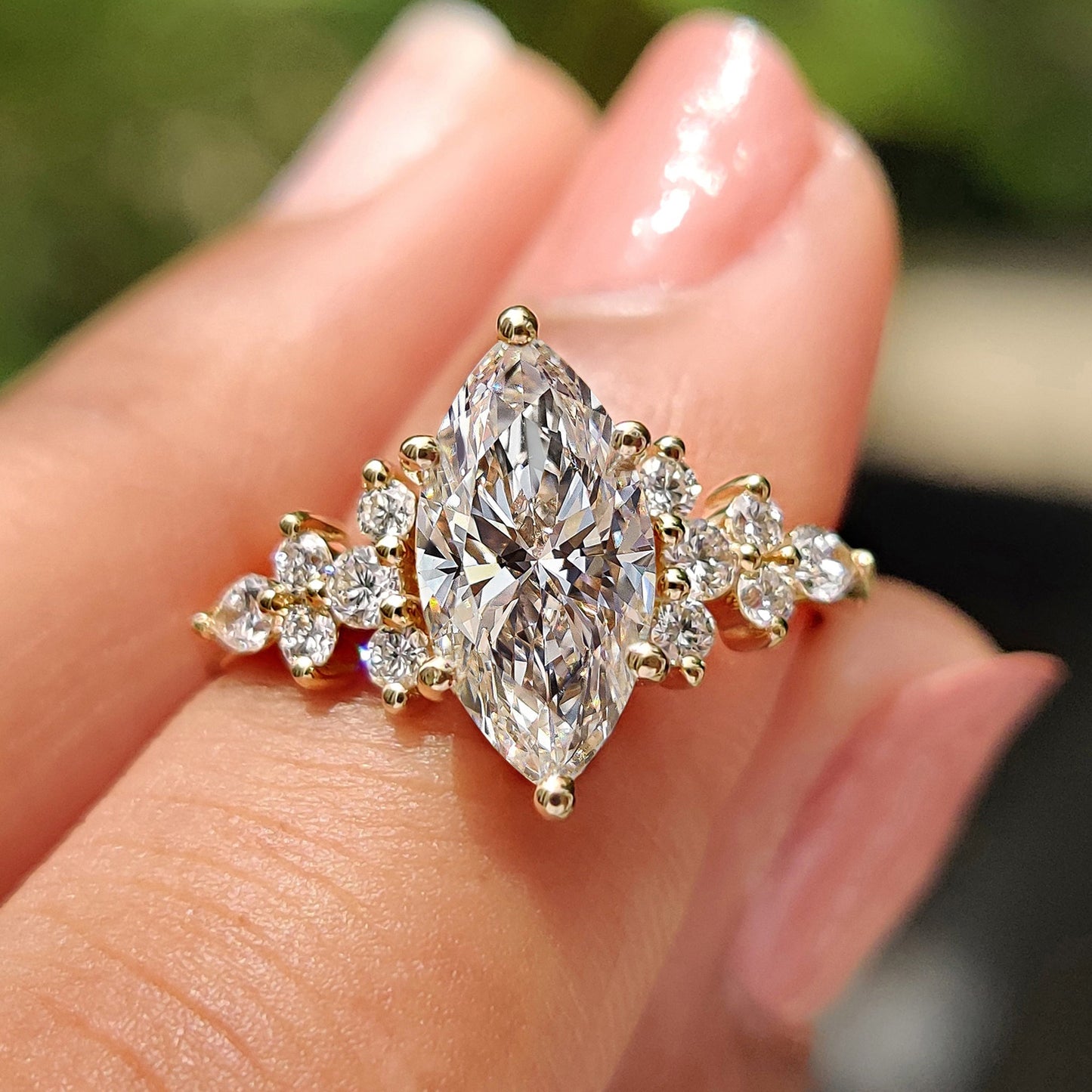1.50 CT Marquise Cluster Moissanite Engagement Ring