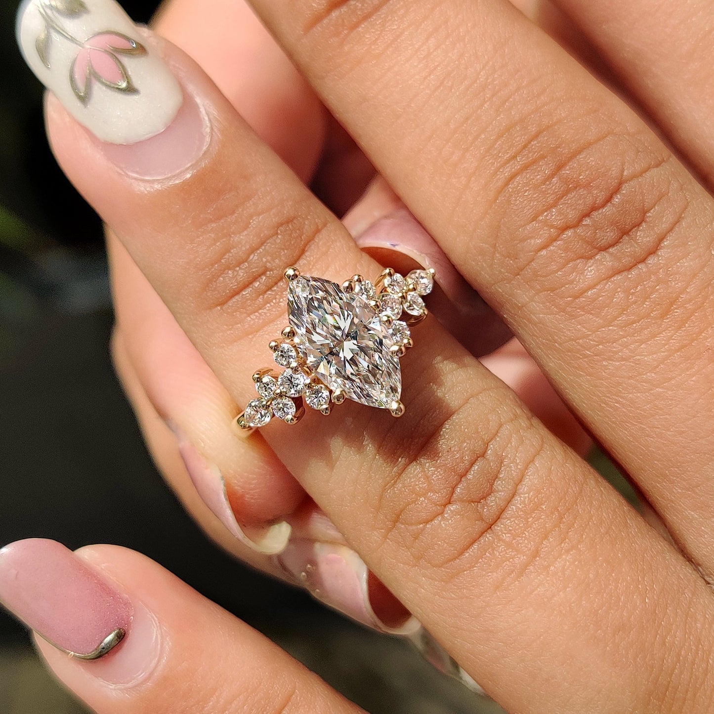 1.50 CT Marquise Cluster Moissanite Engagement Ring