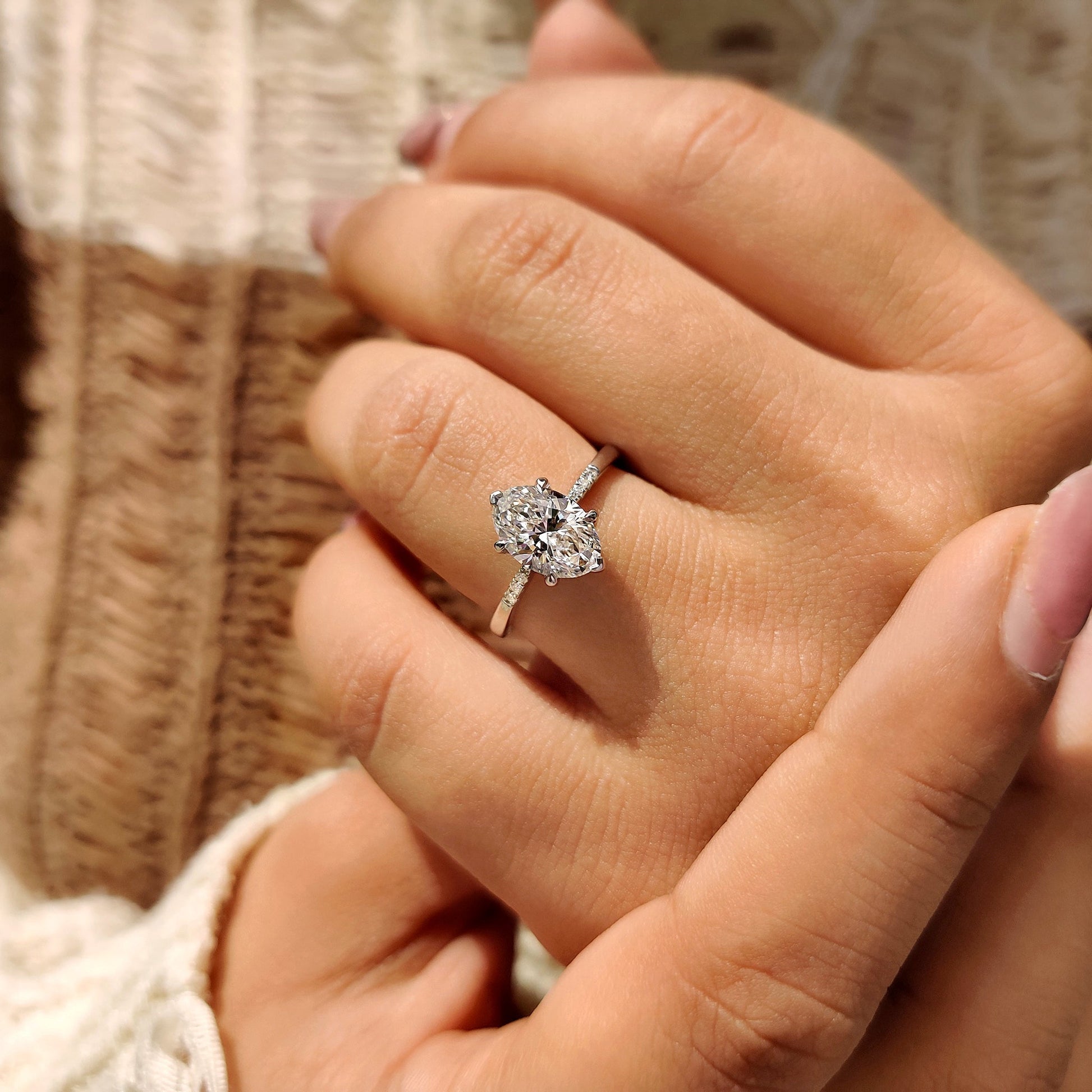 1.50 CT Oval Pave Moissanite Engagement Ring