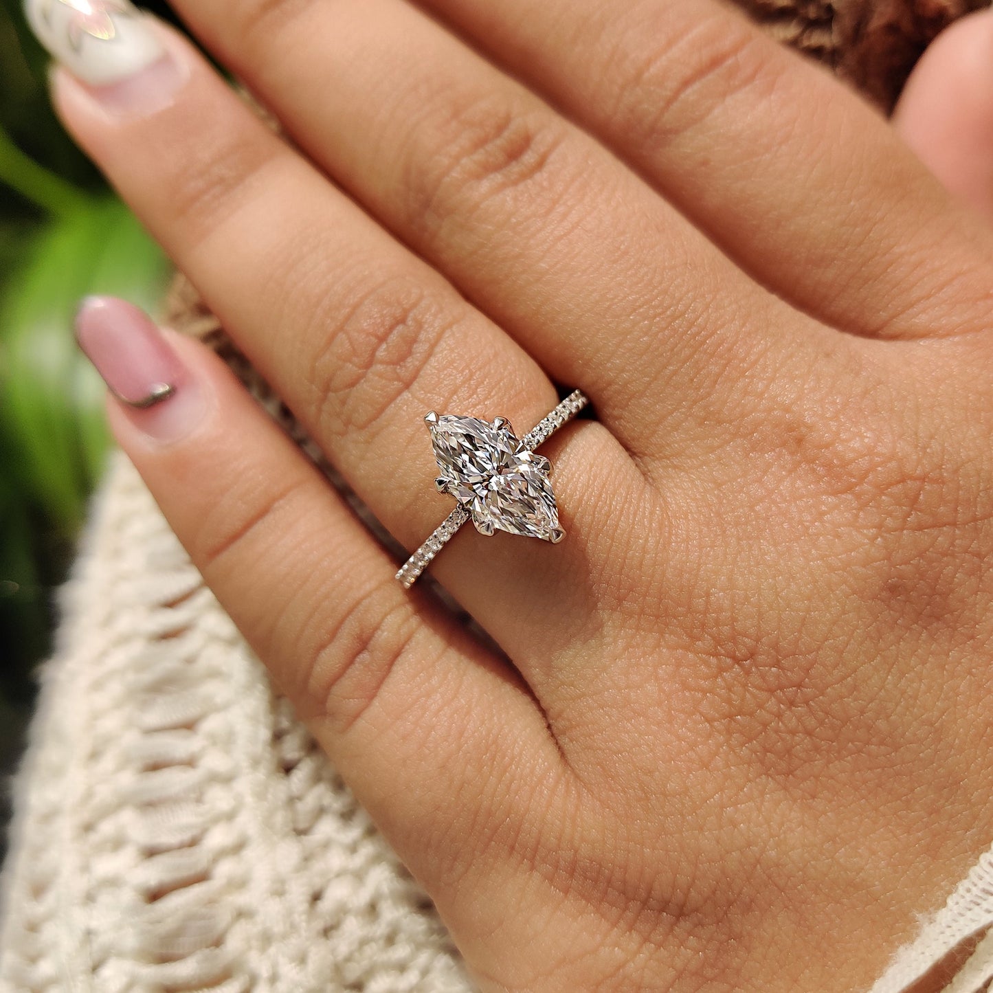 1.50 CT Marquise Pave Moissanite Engagement Ring