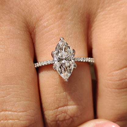1.50 CT Marquise Pave Moissanite Engagement Ring