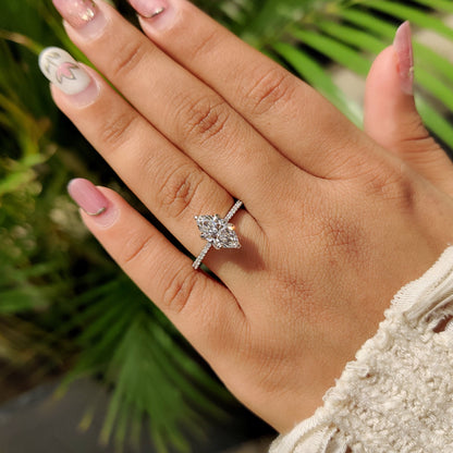 1.50 CT Marquise Pave Moissanite Engagement Ring