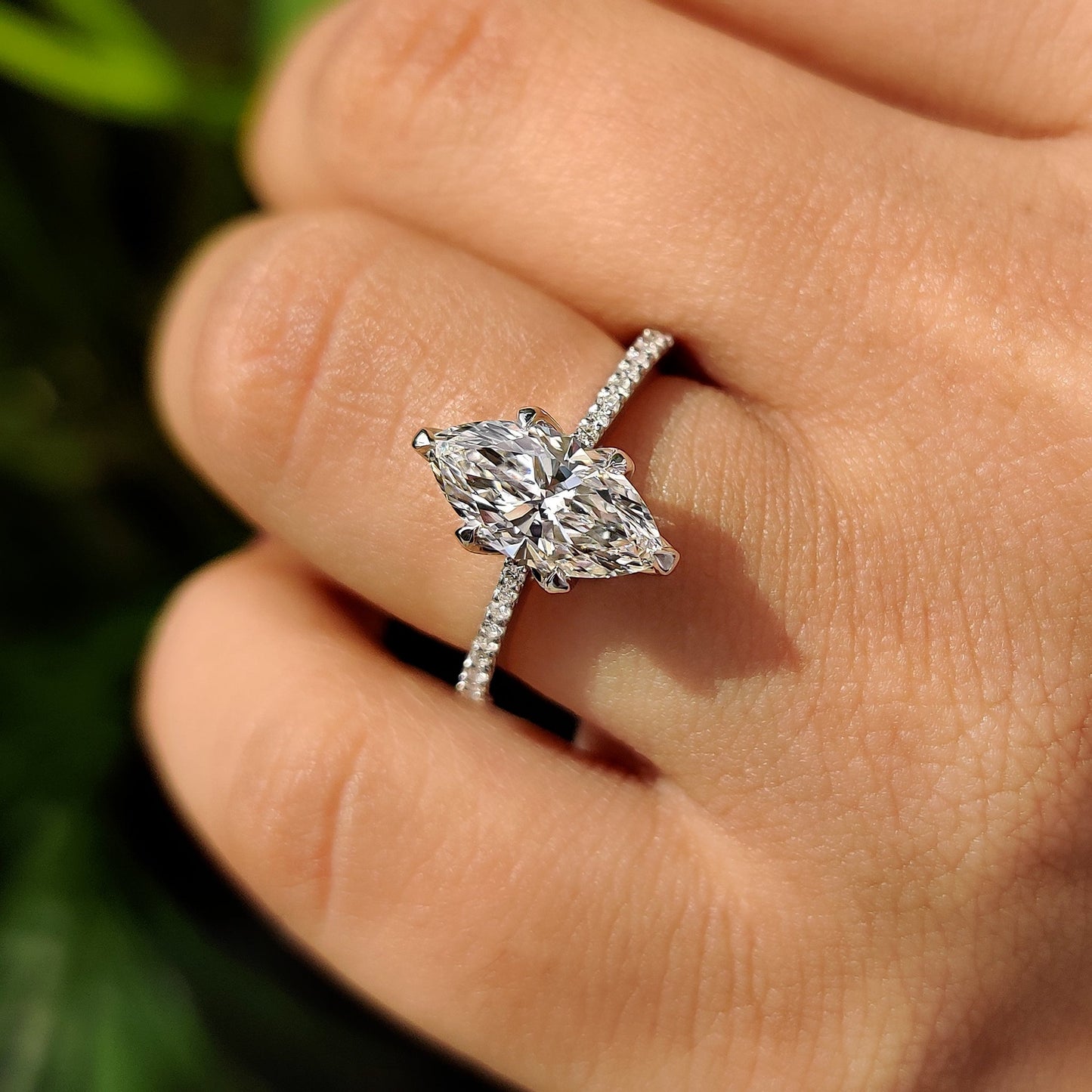 1.50 CT Marquise Pave Moissanite Engagement Ring