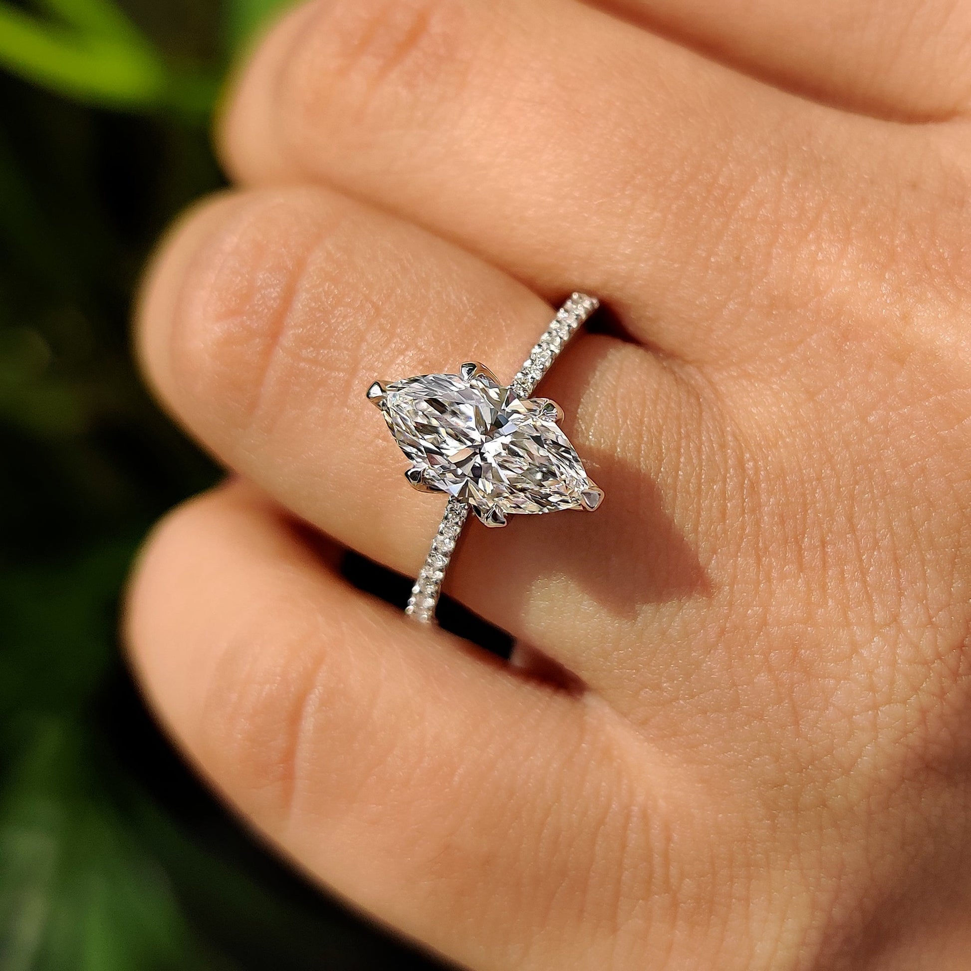 1.50 CT Marquise Pave Moissanite Engagement Ring