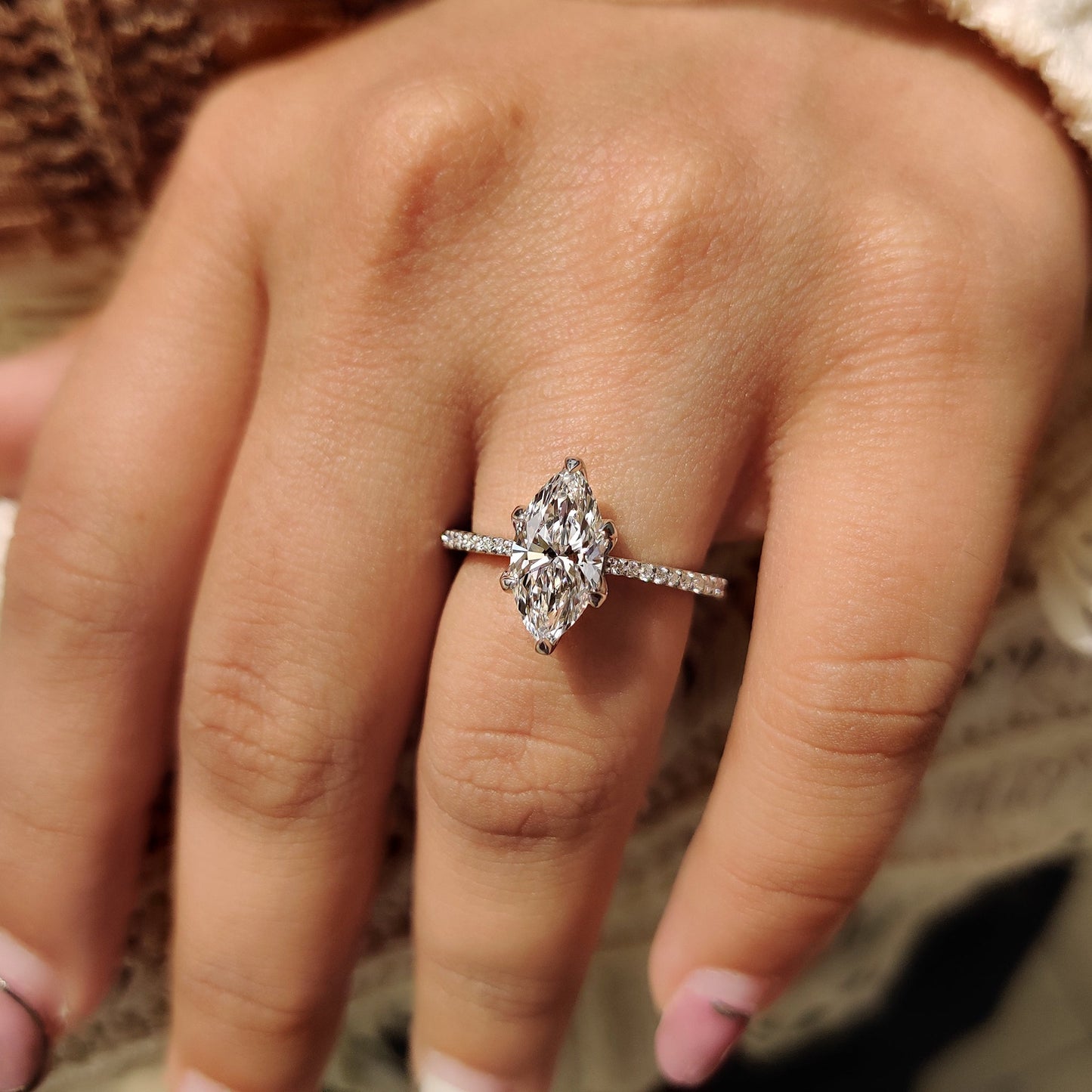 1.50 CT Marquise Pave Moissanite Engagement Ring