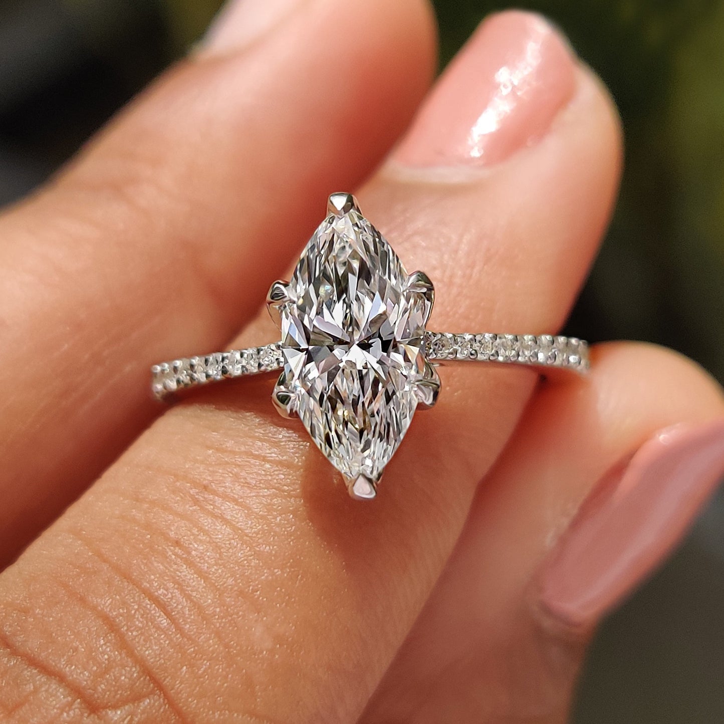 1.50 CT Marquise Pave Moissanite Engagement Ring