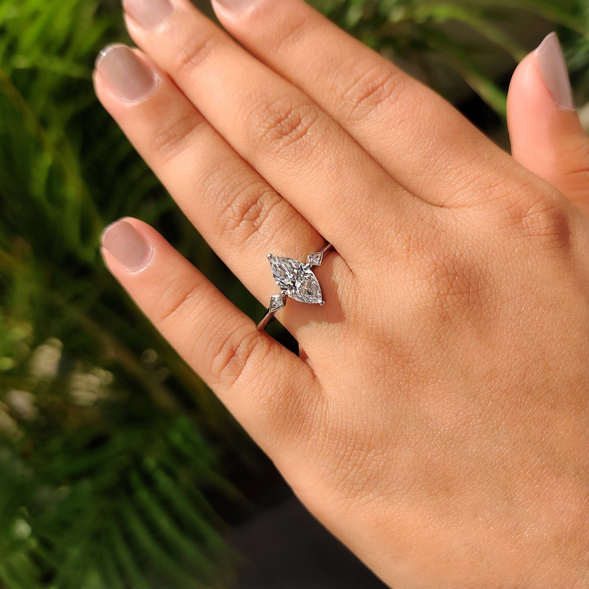 1.50 CT Marquise Three Stone Moissanite Engagement Ring