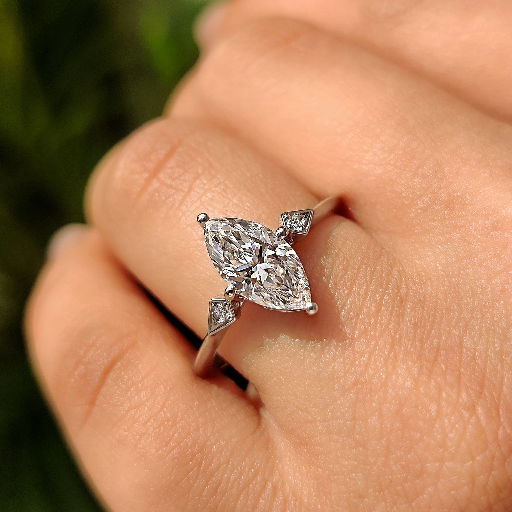 1.50 CT Marquise Three Stone Moissanite Engagement Ring