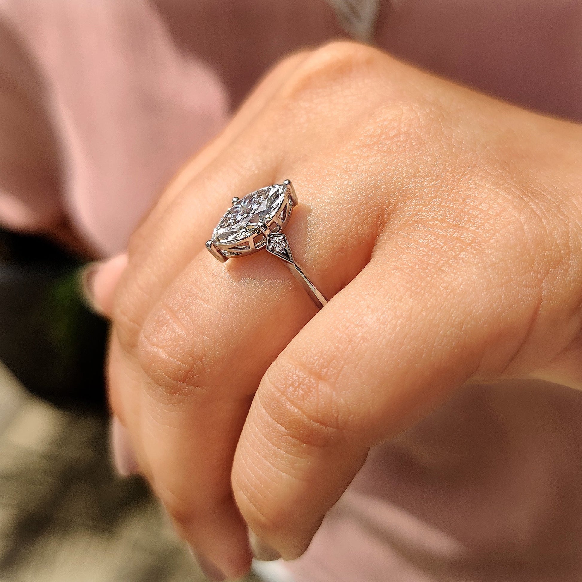 1.50 CT Marquise Three Stone Moissanite Engagement Ring