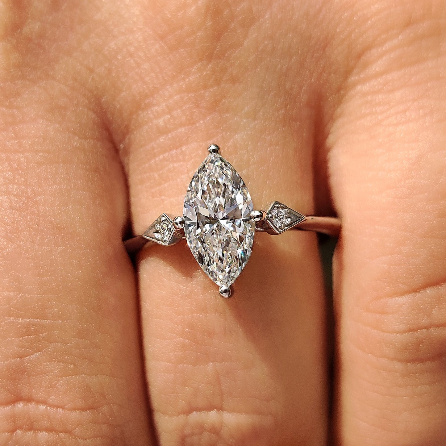 1.50 CT Marquise Three Stone Moissanite Engagement Ring