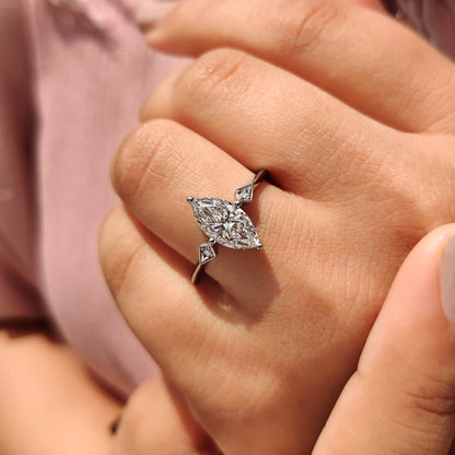 1.50 CT Marquise Three Stone Moissanite Engagement Ring