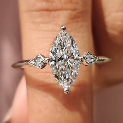 1.50 CT Marquise Three Stone Moissanite Engagement Ring