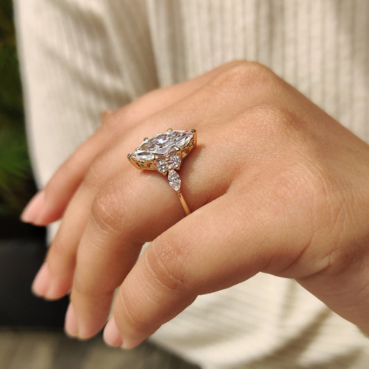 3 CT Marquise Cluster Moissanite Engagement Ring