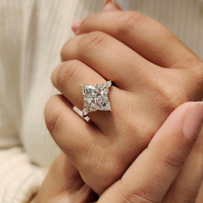 3 CT Marquise Cluster Moissanite Engagement Ring