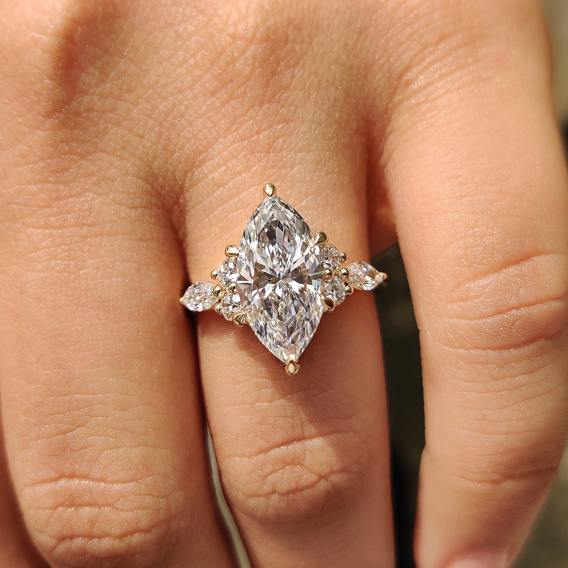3 CT Marquise Cluster Moissanite Engagement Ring