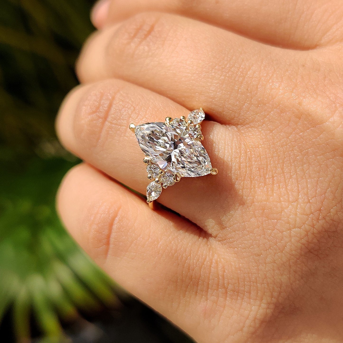 3 CT Marquise Cluster Moissanite Engagement Ring