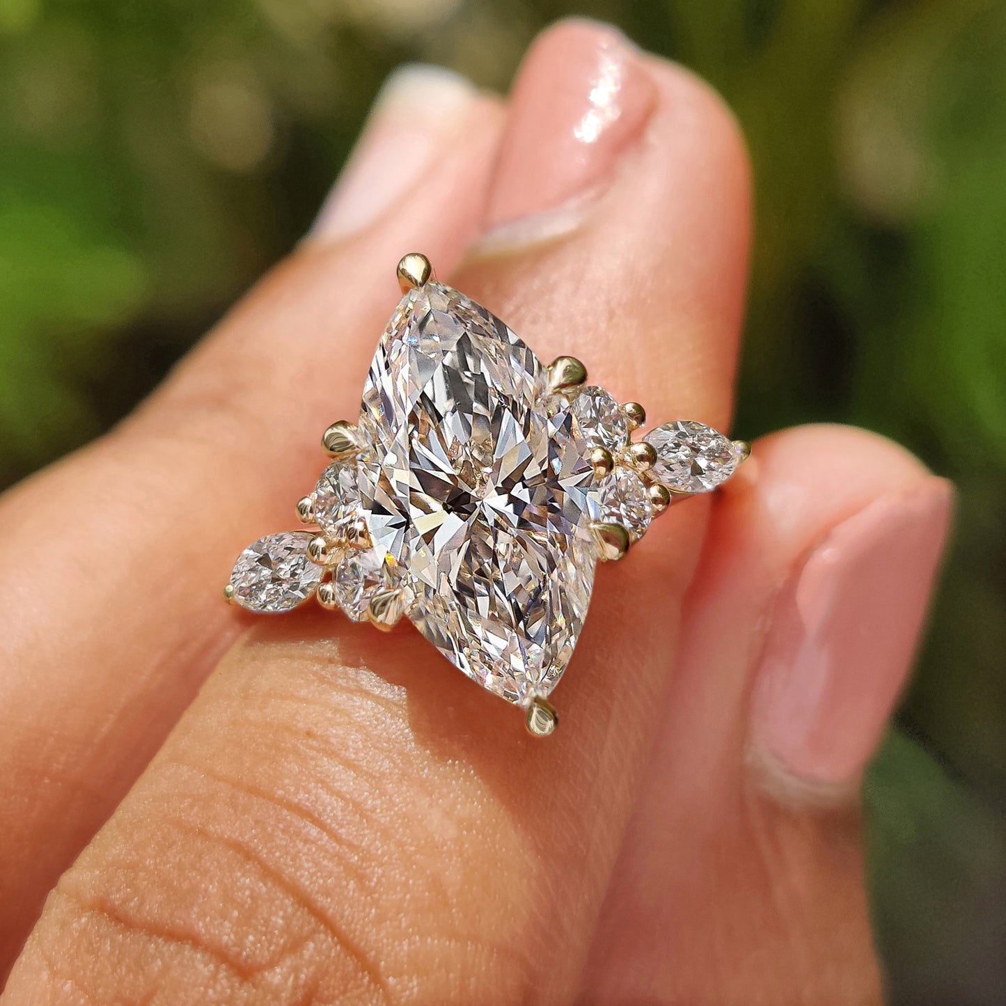3 CT Marquise Cluster Moissanite Engagement Ring