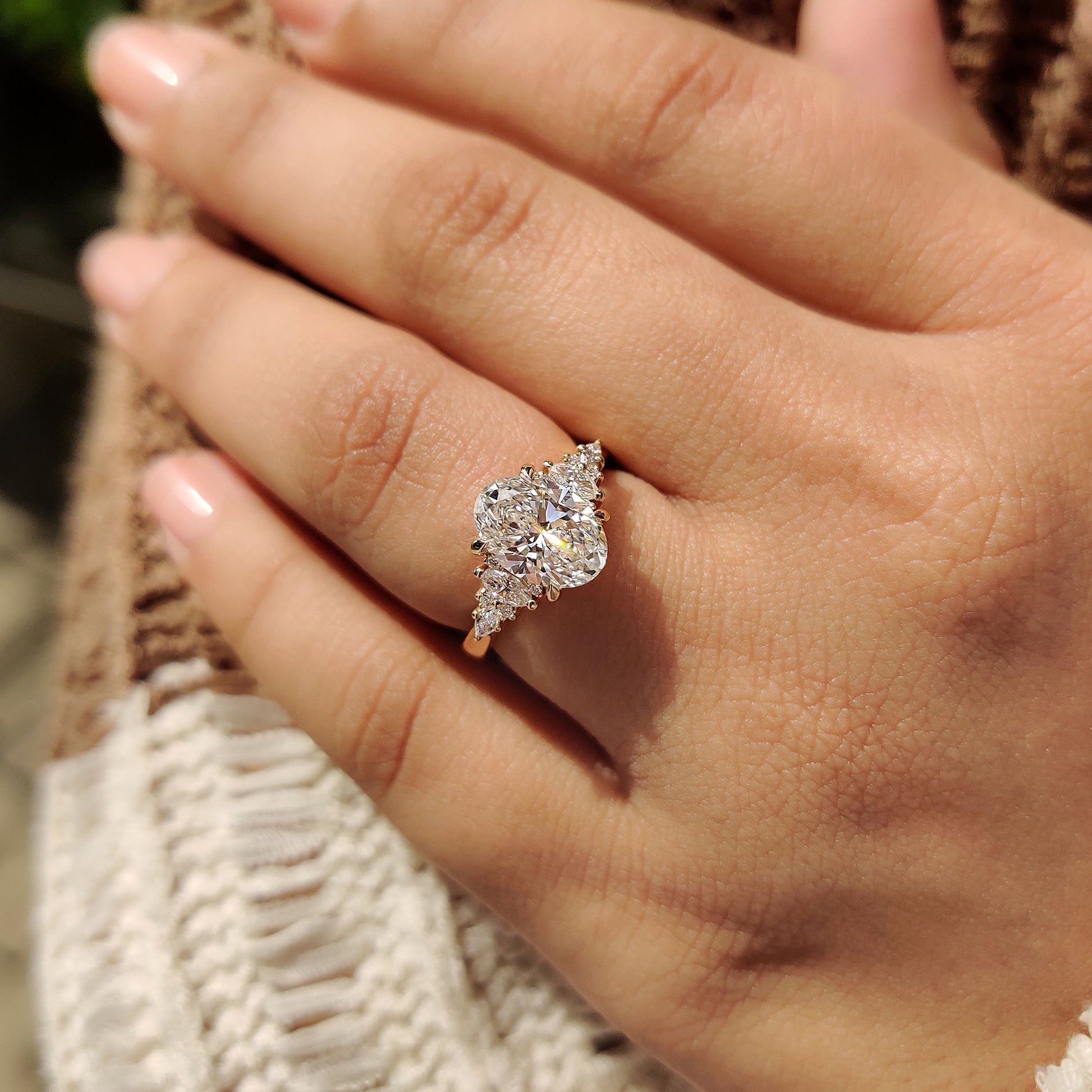 1.70 CT Oval Cluster Moissanite Engagement Ring