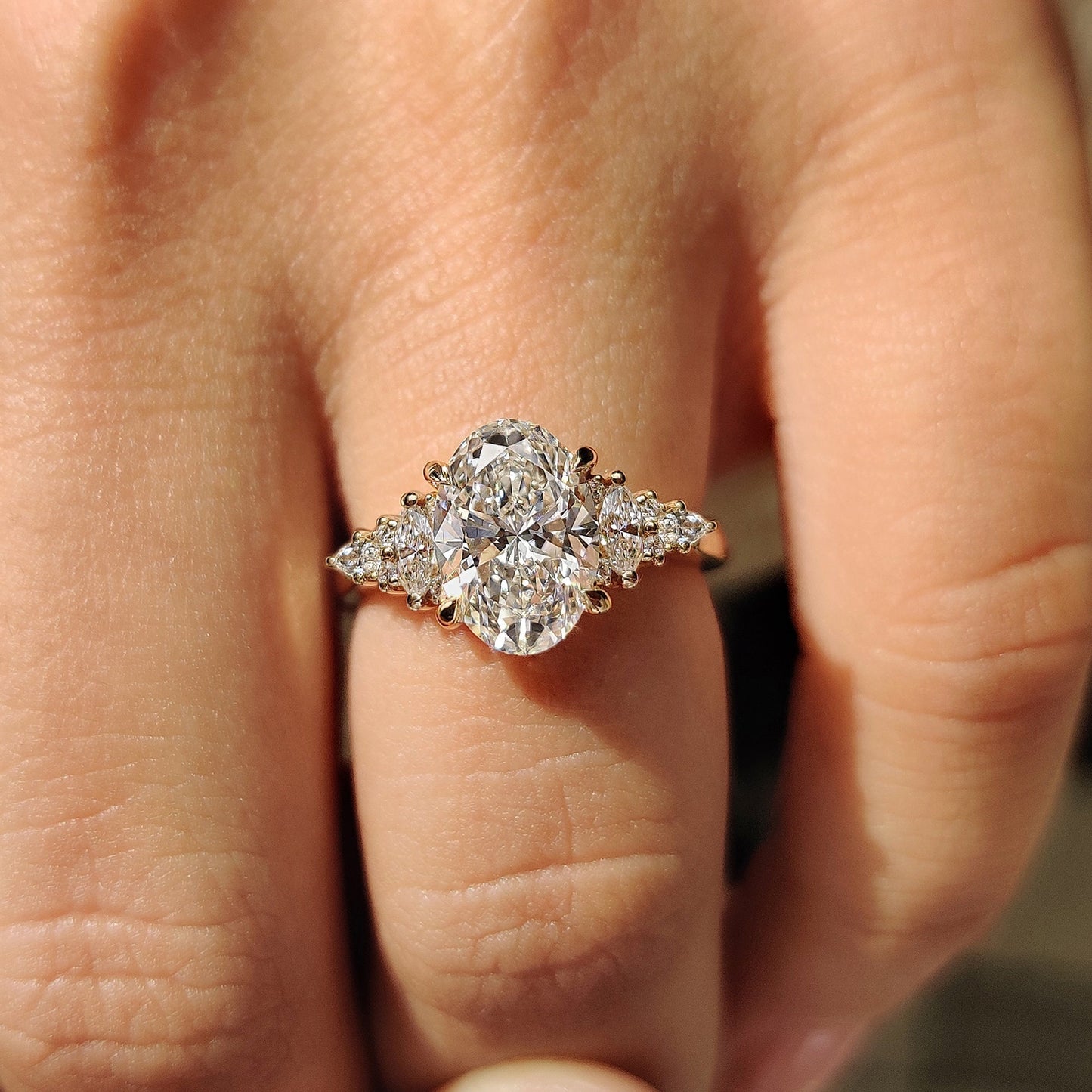 1.70 CT Oval Cluster Moissanite Engagement Ring
