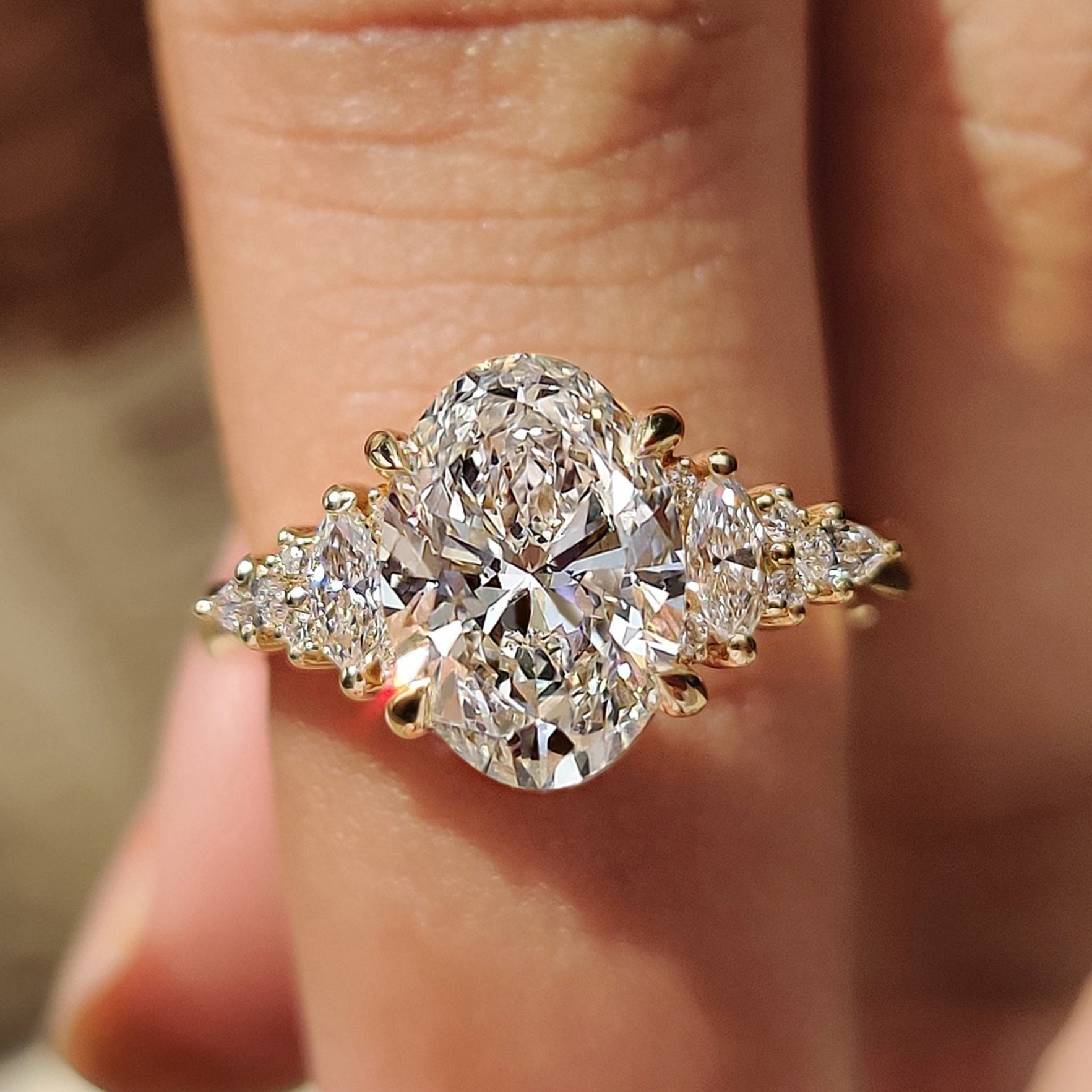 1.70 CT Oval Cluster Moissanite Engagement Ring