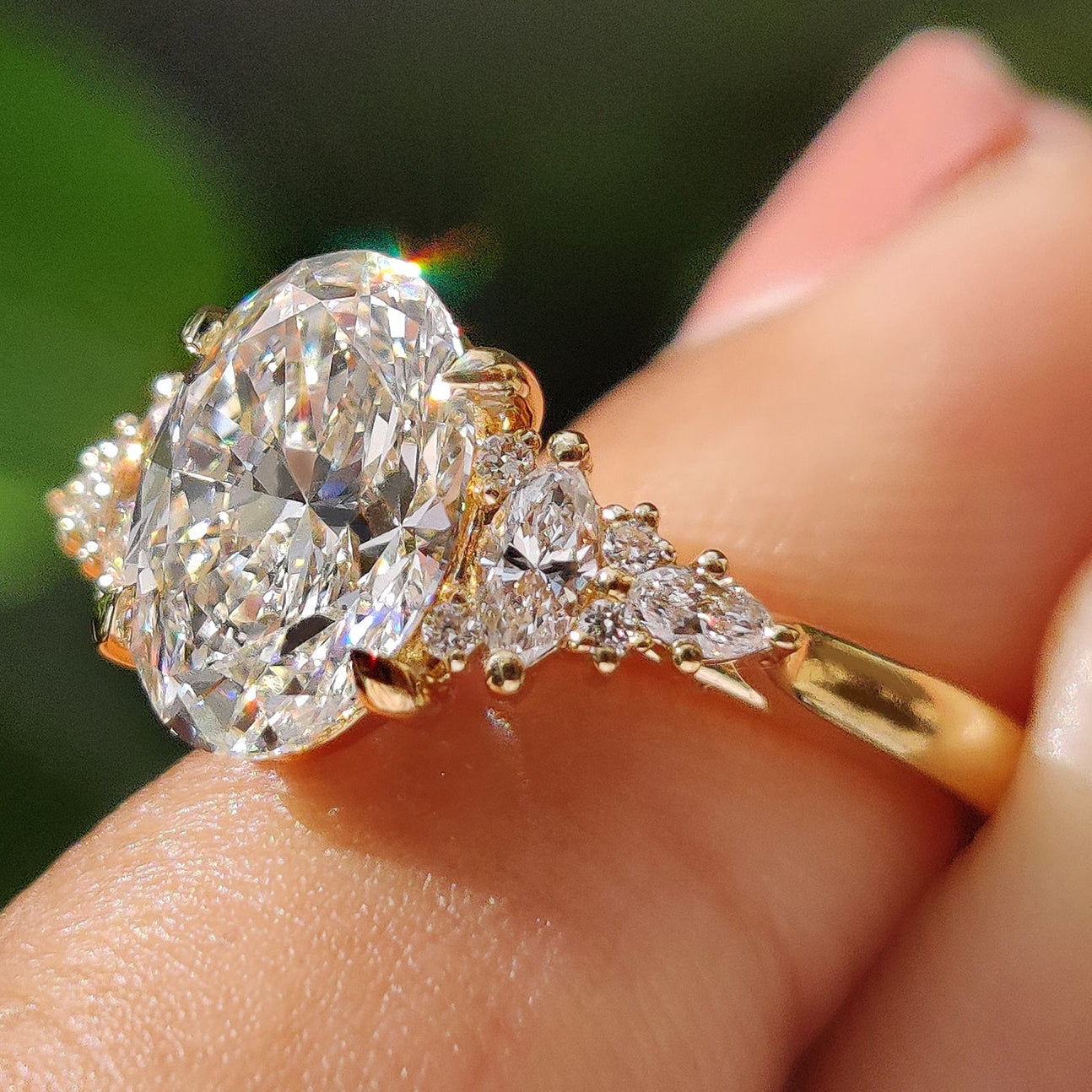1.70 CT Oval Cluster Moissanite Engagement Ring