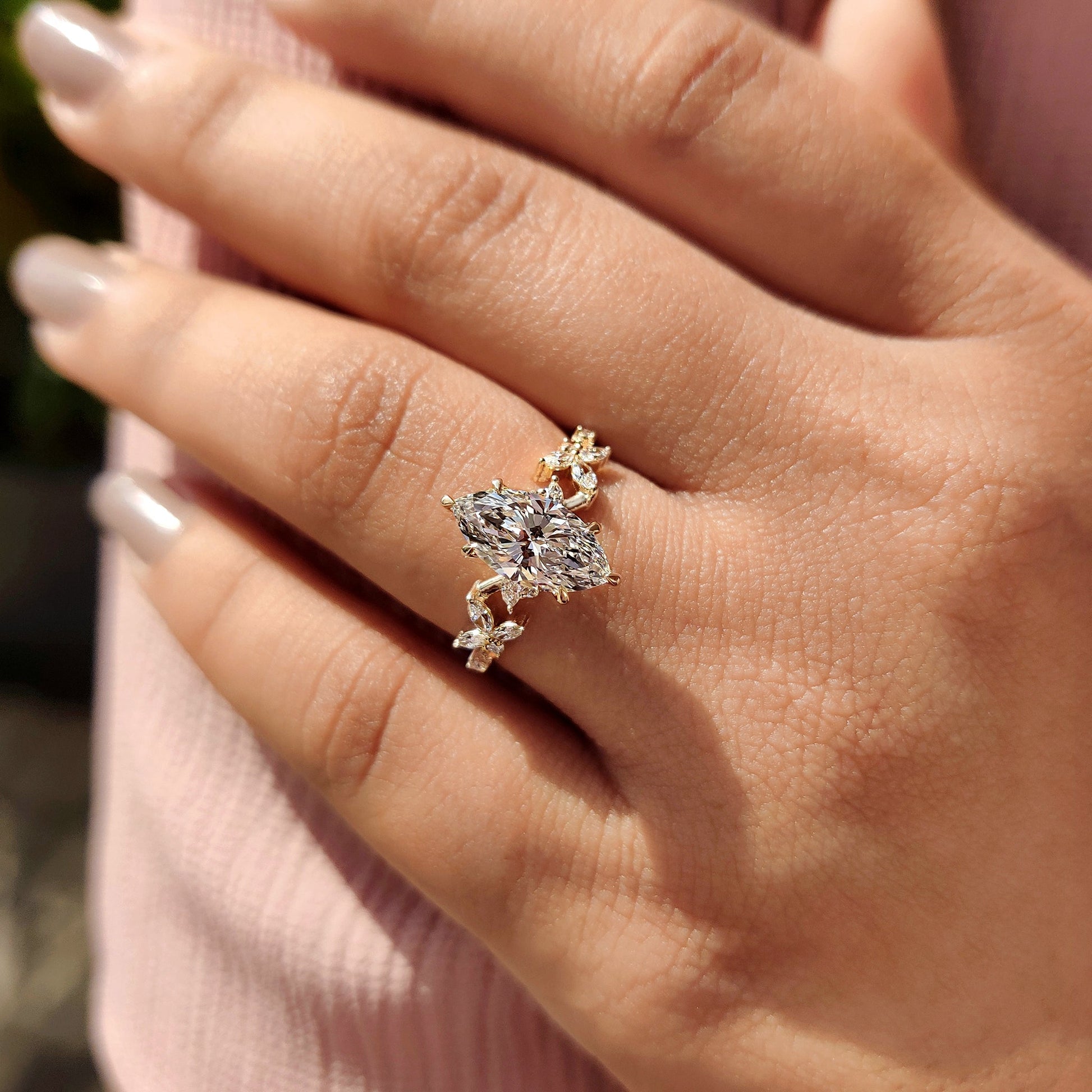 1.50 CT Marquise Pave Moissanite Engagement Ring