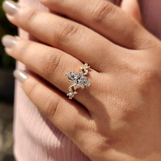 1.50 CT Marquise Pave Moissanite Engagement Ring