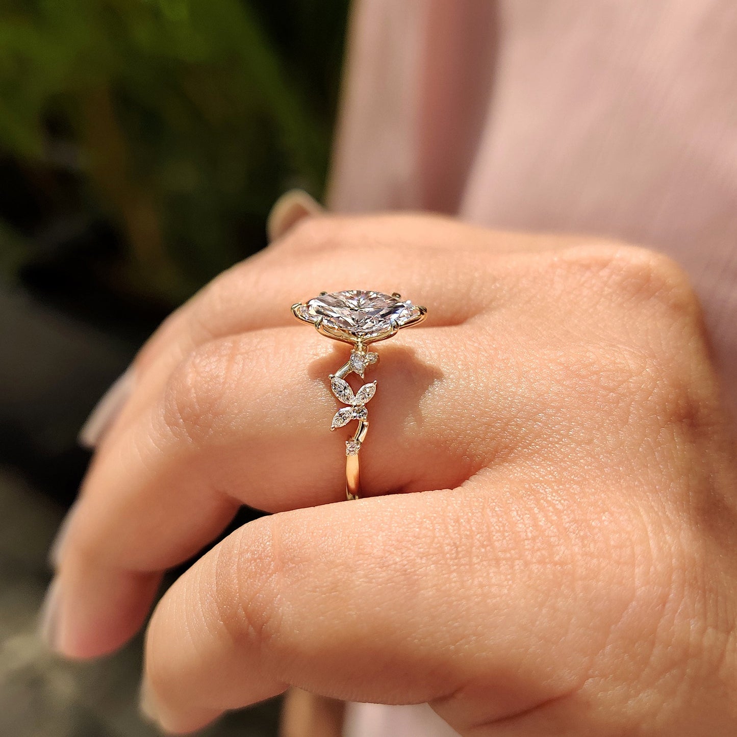 1.50 CT Marquise Pave Moissanite Engagement Ring