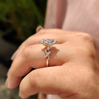 1.50 CT Marquise Pave Moissanite Engagement Ring