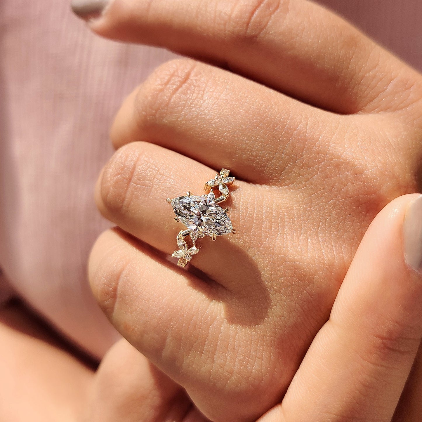 1.50 CT Marquise Pave Moissanite Engagement Ring