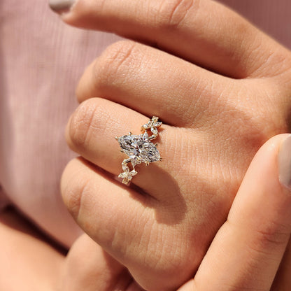 1.50 CT Marquise Pave Moissanite Engagement Ring