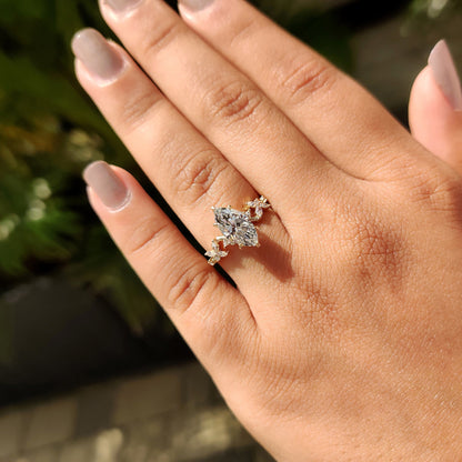 1.50 CT Marquise Pave Moissanite Engagement Ring