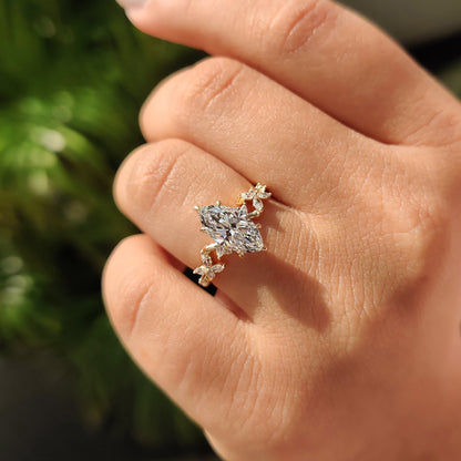 1.50 CT Marquise Pave Moissanite Engagement Ring