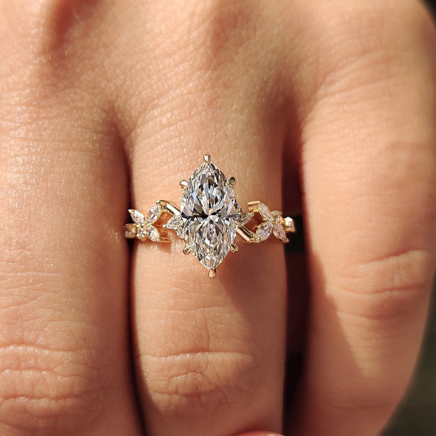 1.50 CT Marquise Pave Moissanite Engagement Ring