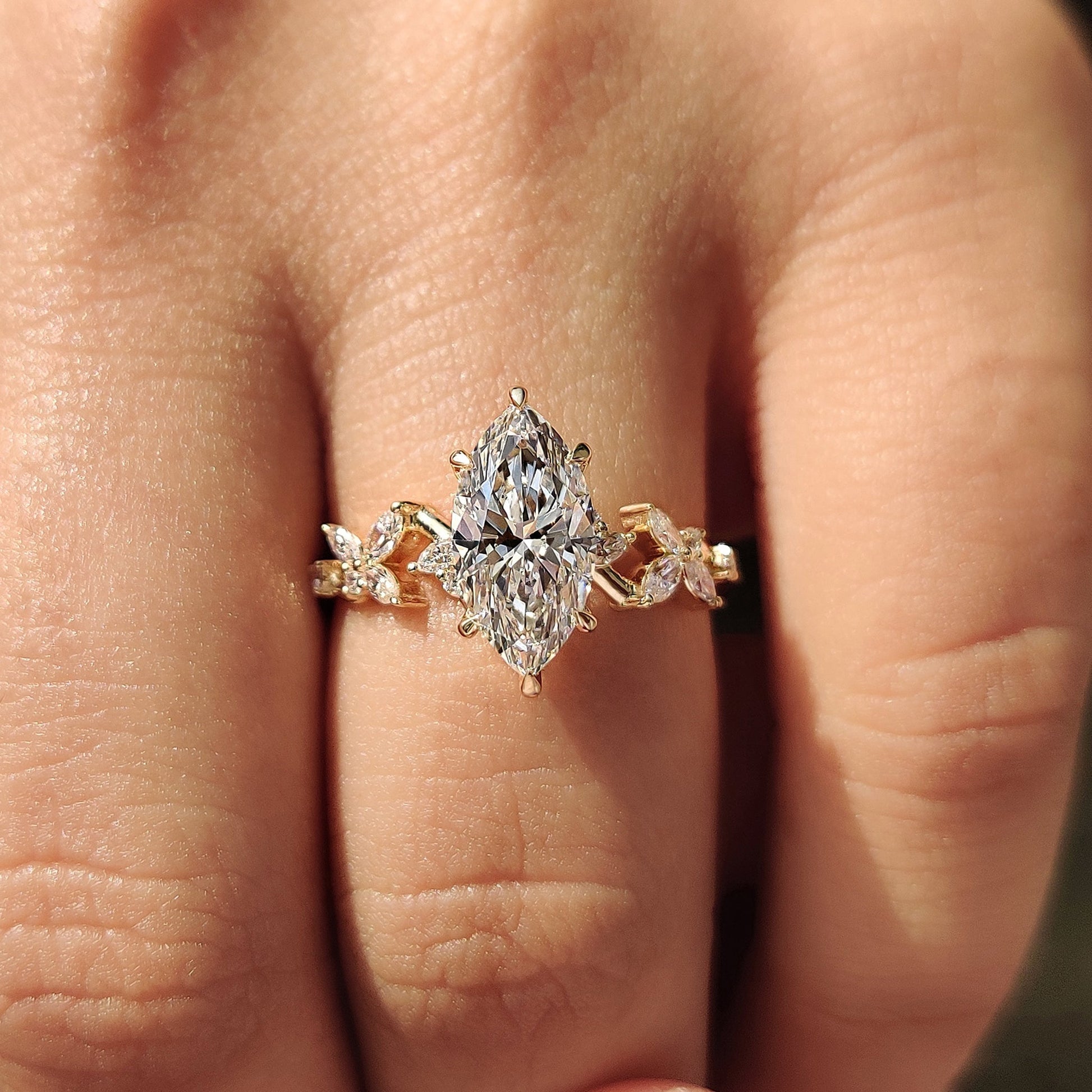 1.50 CT Marquise Pave Moissanite Engagement Ring