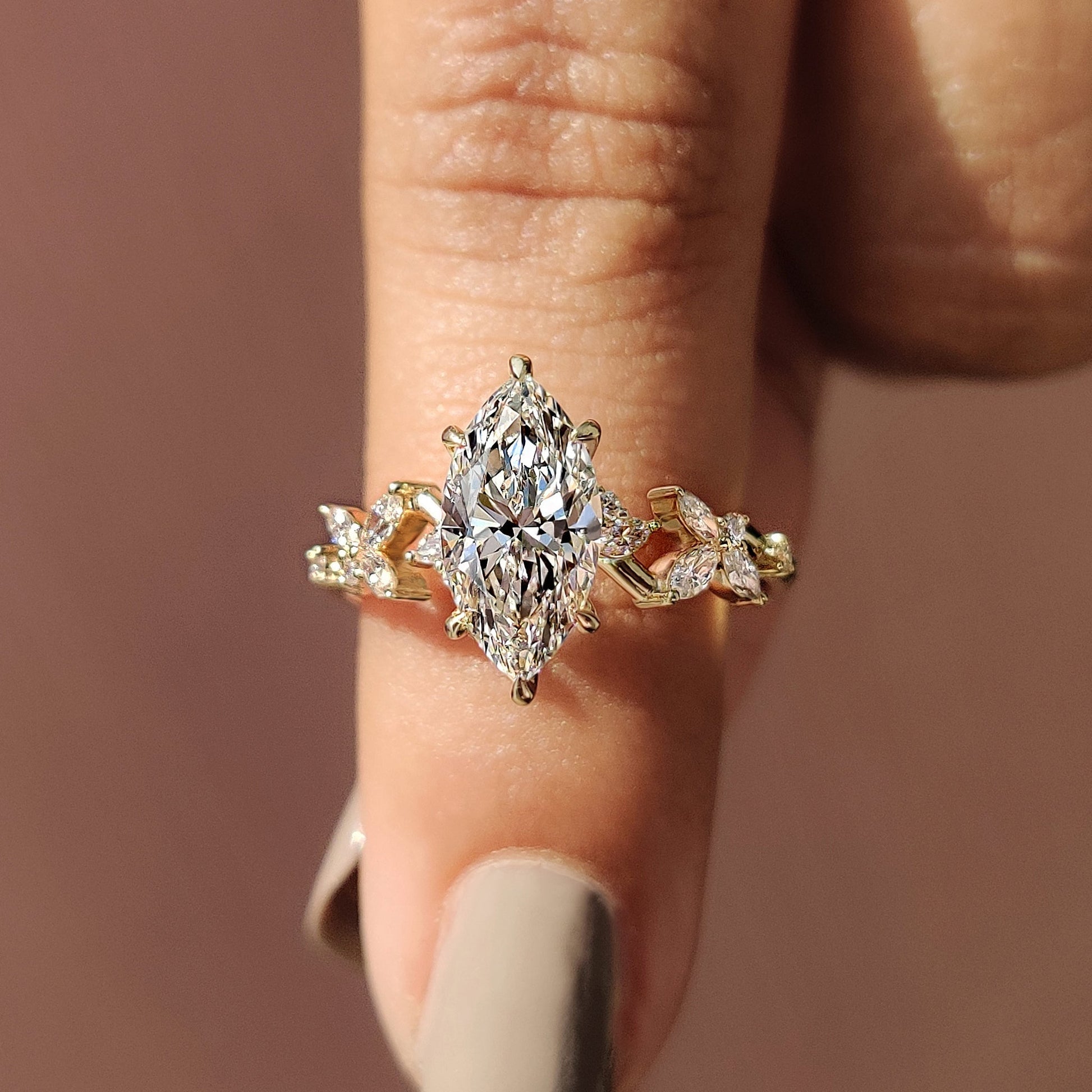 1.50 CT Marquise Pave Moissanite Engagement Ring
