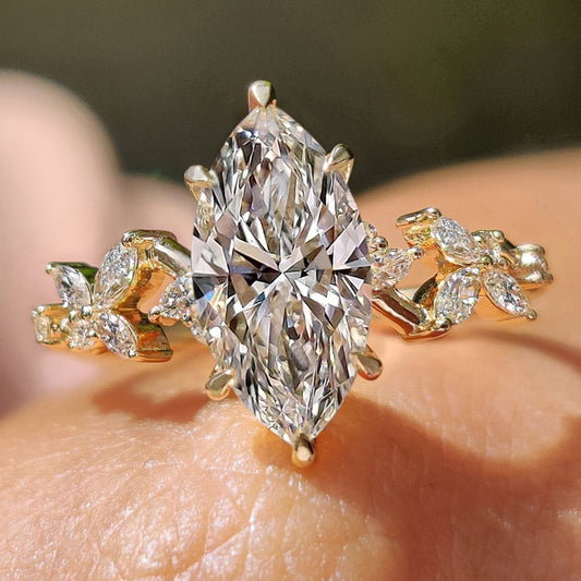 1.50 CT Marquise Pave Moissanite Engagement Ring