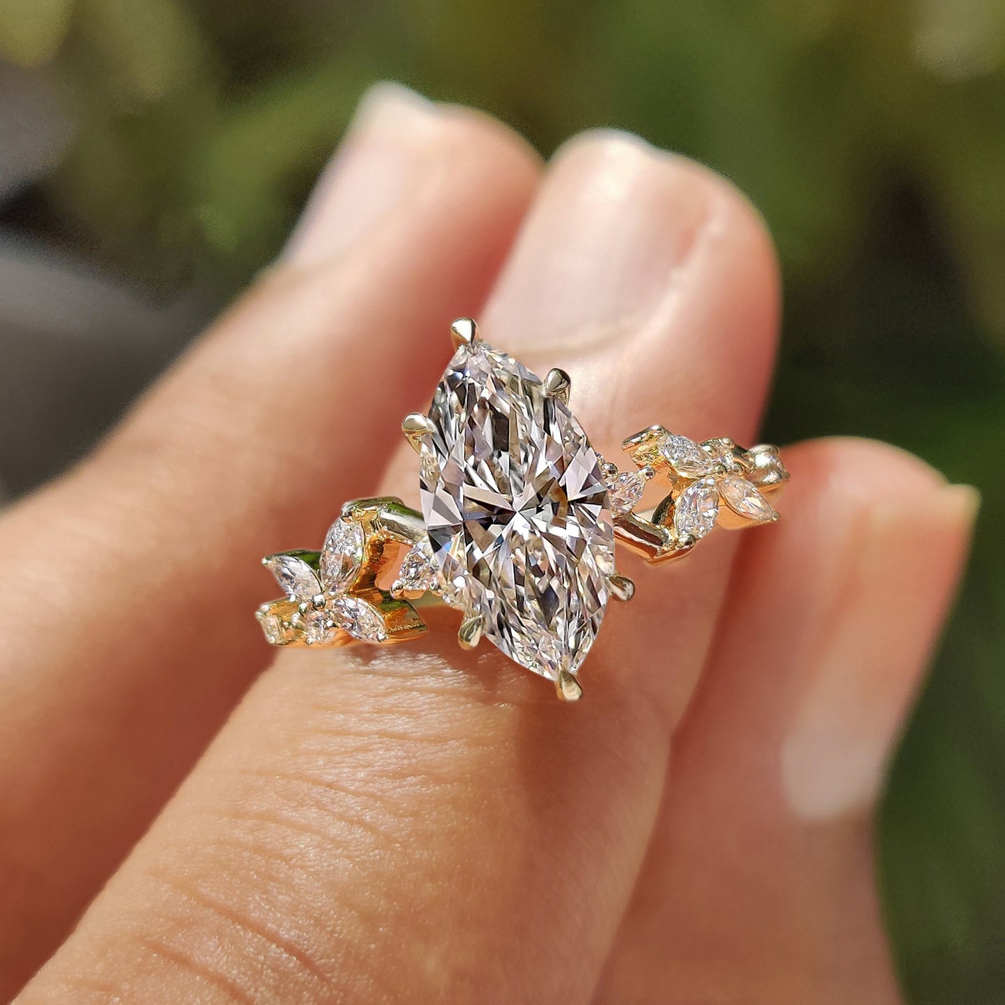 1.50 CT Marquise Pave Moissanite Engagement Ring