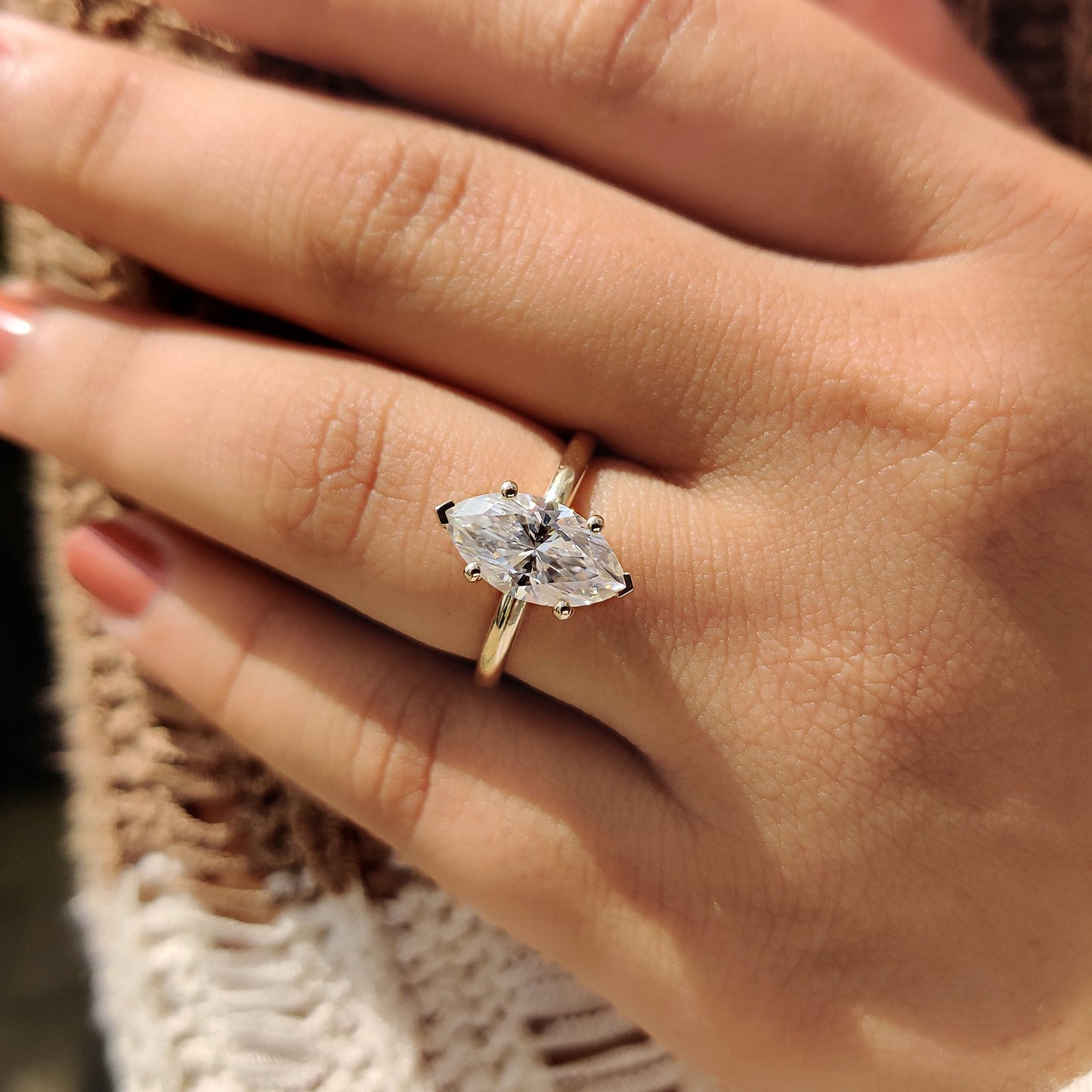 2 CT Marquise Hidden Halo Moissanite Engagement Ring