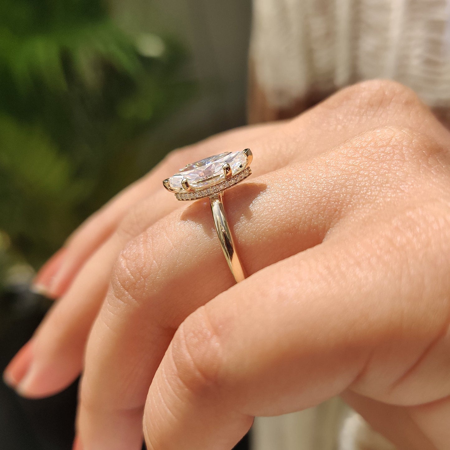 2 CT Marquise Hidden Halo Moissanite Engagement Ring