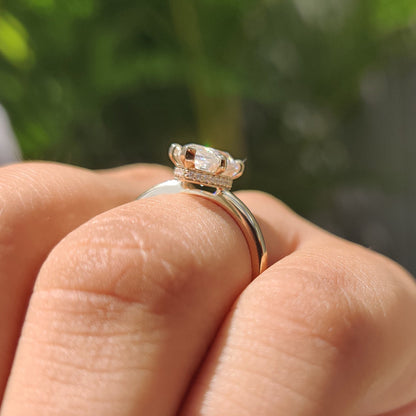 2 CT Marquise Hidden Halo Moissanite Engagement Ring