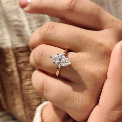 2 CT Marquise Hidden Halo Moissanite Engagement Ring