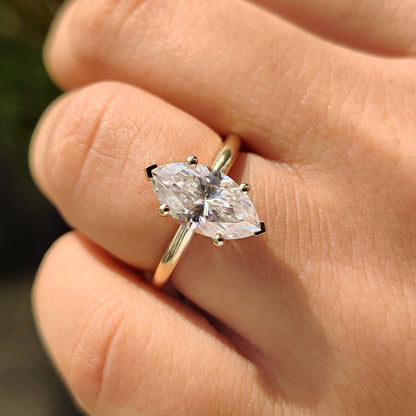 2 CT Marquise Hidden Halo Moissanite Engagement Ring