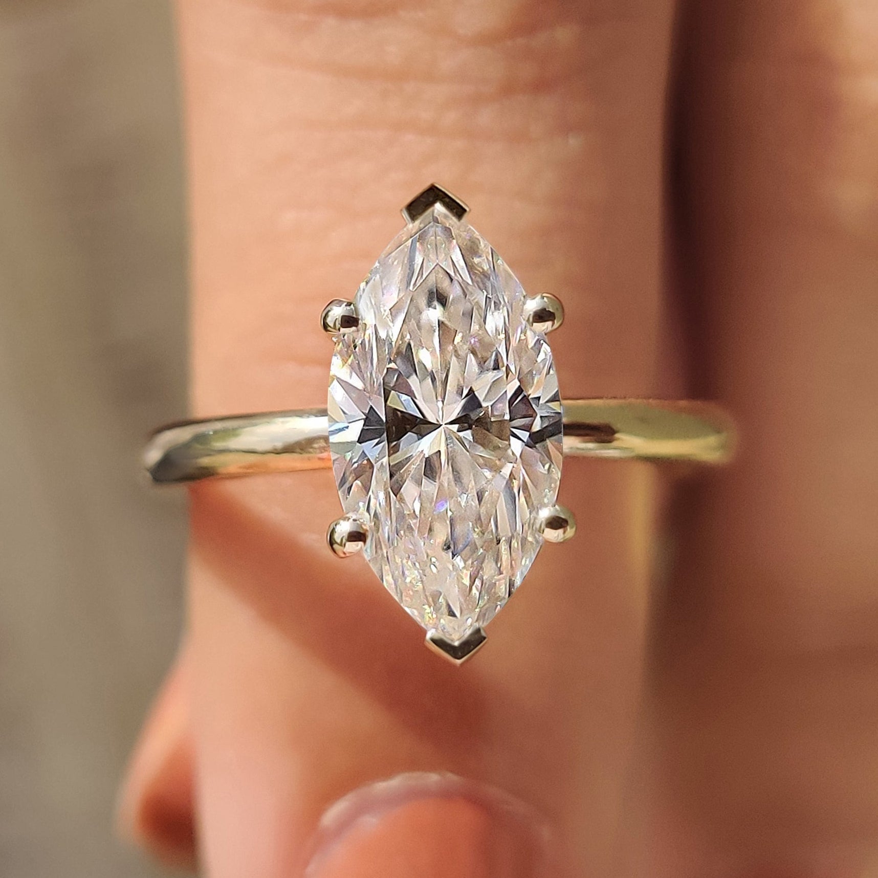 2 CT Marquise Hidden Halo Moissanite Engagement Ring