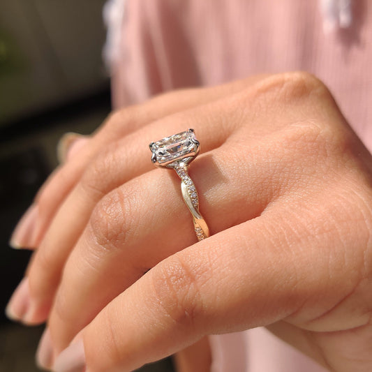 2 CT Radiant Twisted Pave Moissanite Engagement Ring