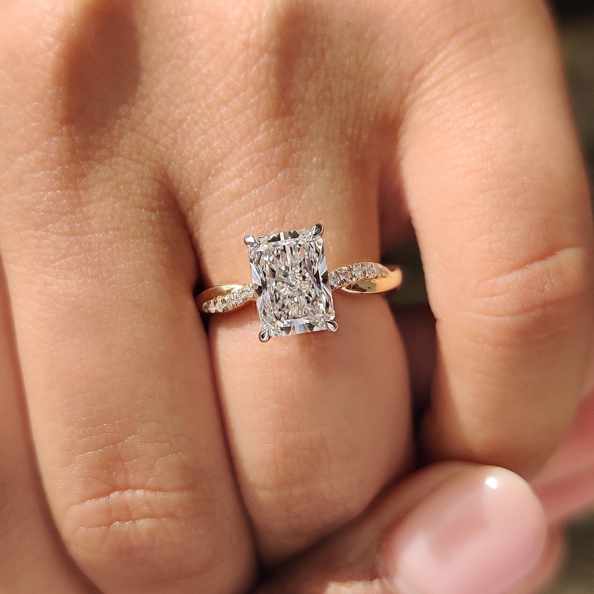2 CT Radiant Twisted Pave Moissanite Engagement Ring