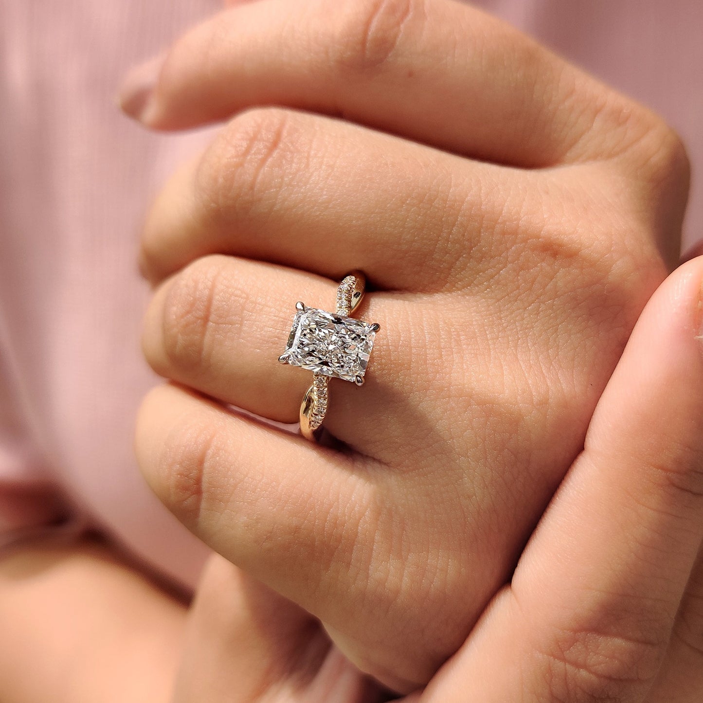 2 CT Radiant Twisted Pave Moissanite Engagement Ring